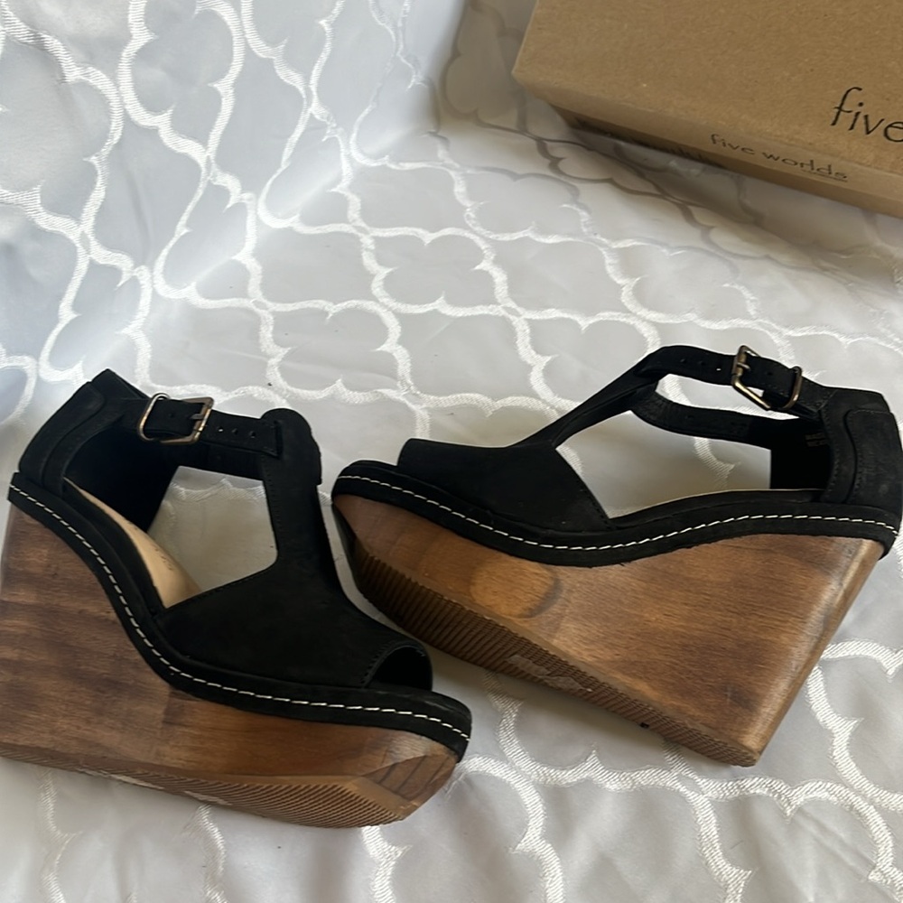 Five Worlds by Cordani Leather Wedge Sandals